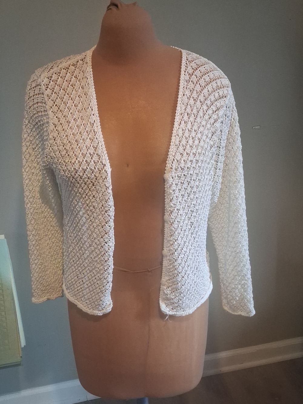 Lightweight Open Crochet Cardigan - White
